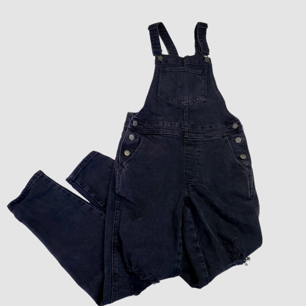 Old Navy Women's Black Jean Bib Distressed Overhauls Denim Size 00 - Picture 13 of 14